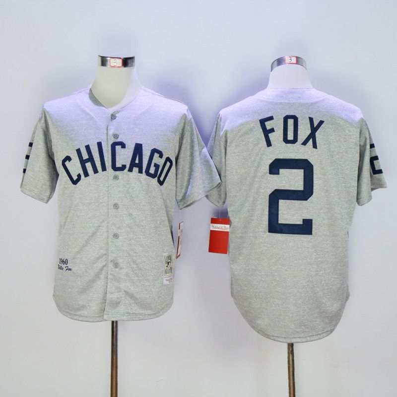 Men Chicago White Sox #2 Fox Grey Throwback 1960 MLB Jerseys->chicago white sox->MLB Jersey